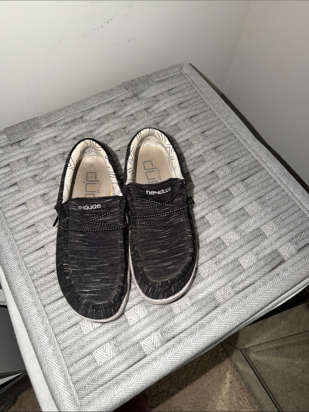 Hey Dude Kids Black Slip-On Sneakers with White Trim